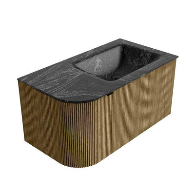 Mondiaz KURVE-DLUX Ensemble meuble de salle de bains - 85x46x40cm - 1 tiroir - 1 porte - lavabo solid surface - droite - 1 trou de robinet - Dusk