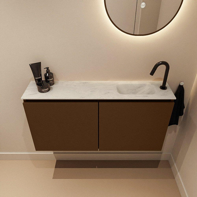 MONDIAZ TURE-DLUX Meuble toilette - 100cm - Rust - EDEN - vasque Opalo - position droite - 1 trou de robinet