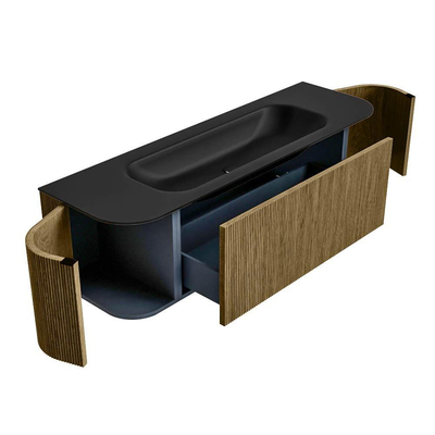 Mondiaz KURVE Badkamermeubelset - 150x46x40cm - 1 lade - 2 deuren - wastafel solid surface - midden - zonder kraangat - Dusk