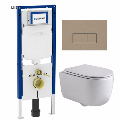 QeramiQ Dely Swirl Toiletset - 36.3x51.7cm - Geberit UP720 Duofix Sigma inbouwreservoir - slimzitting - bedieningsplaat taupe - rechthoekige knoppen - mat wit