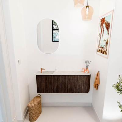 Mondiaz JOYA-DLUX 111.6cm toiletmeubel - ronding rechts kleur Walnut - Wastafel FAYE positie Links 1 kraangat kleur Ostra.