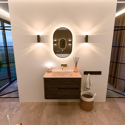 Mondiaz CIRO-DLUX Ensemble de meubles de salle de bains - 80x45x50cm - vasque Solid surface Saba - 1 lavabo au milieu - sans trous de robinetterie - 2 tiroirs - Shadow