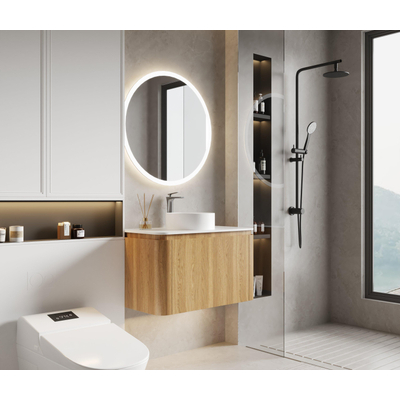Saniclass Terra Wastafelonderkast - 80cm - 2 lades - ribbel front - sandwood
