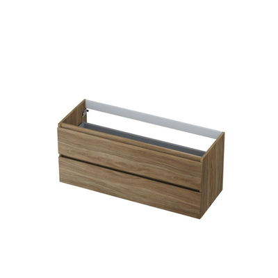 INK Wastafelonderkast - 120x45x52cm - 2 lades - greeploos - met houten keerlijst - MFC - Zuiver eiken