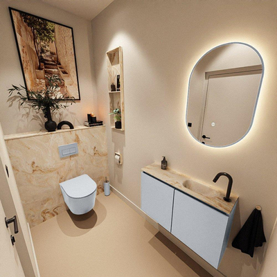 MONDIAZ TURE-DLUX Meuble de toilettes 80cm Clay. Lavabo EDEN Frappe position droite. Avec 1 trou de robinet.