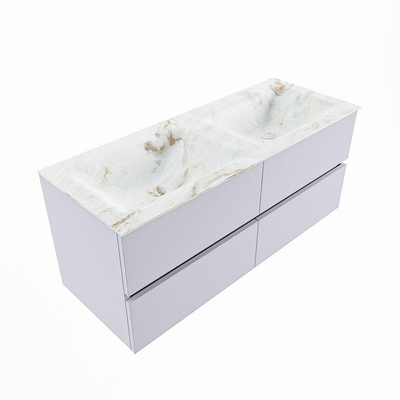 MONDIAZ VICA-DLUX Ensemble meuble de salle de bains - 120cm - sous-meuble Cale - 4 tiroirs - lavabo encastré Cloud double - sans trous de robinet - version haute 60cm - Frappe