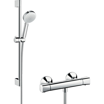 Hansgrohe crometta 100 Set de douche avec Ecostat Univesal robinet de douche thermostatique avec barre de douche 65cm et Crometta 100 Vario douchette à main blanc/chrome