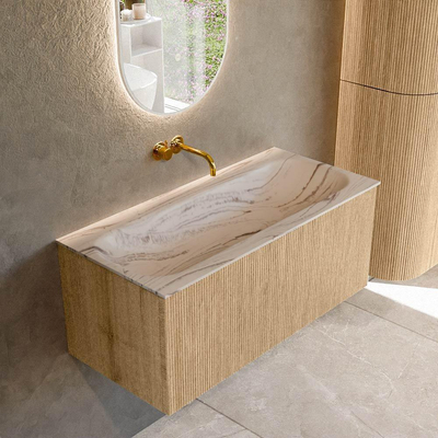 MONDIAZ KURVE-DLUX 100cm badmeubel kleur Oak met 1 lade en 0 deuren. Wastafel BIG MEDIUM Midden zonder kraangat Nata.