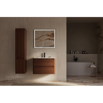 Thebalux Sunny Armoire haute - 35x35x165cm - 2 portes - ouverture à droite - sans poignée - angles arrondis - Placage bois - Roquebrun (brun)