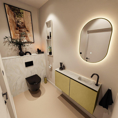 MONDIAZ TURE-DLUX Meuble toilette - 100cm - Oro - EDEN - vasque Ostra - position droite - 1 trou de robinet