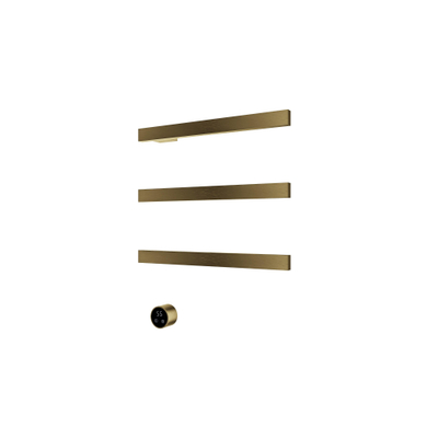Hotbath &MORE Handdoekradiator - 50x57cm - vierkant - 3 stangen - horizontaal - met schakelaar - PVD - geborsteld messing (goud)