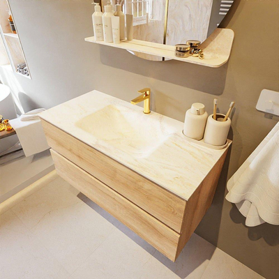 Mondiaz VICA-DLUX Ensemble de meuble de salle de bain - 100cm - meuble sous-vasque chêne blanchi - 2 tiroirs - lavabo encastré nuage milieu - 1 trou de robinet - version haute 60cm - ostra