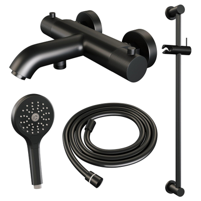 Brauer Black Carving badkraanopbouw - glijstang - 2 functies - 2 carving knoppen - 2 carving knoppen - handdouche rond 3 standen - mat zwart