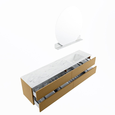 Mondiaz VICA-DLUX ensemble de meuble de salle de bain - 200cm - meuble sous-vasque oro - 4 tiroirs - lavabo encastré cloud droite - sans trous de robinet - version haute de 60cm - opalo