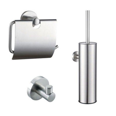 Fortifura Calvi Ensemble WC - porte-balai WC - fermé - patère - porte-rouleau WC - avec clapet - inox brossé