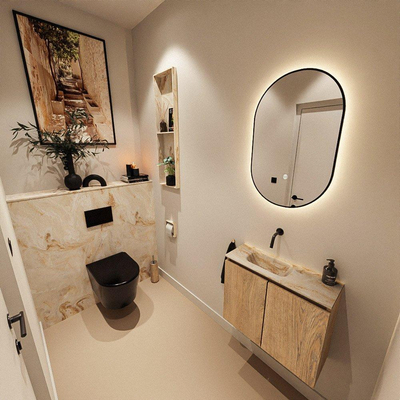 MONDIAZ TURE-DLUX 60cm toiletmeubel Washed Oak. EDEN wastafel Frappe positie links. Zonder kraangat.