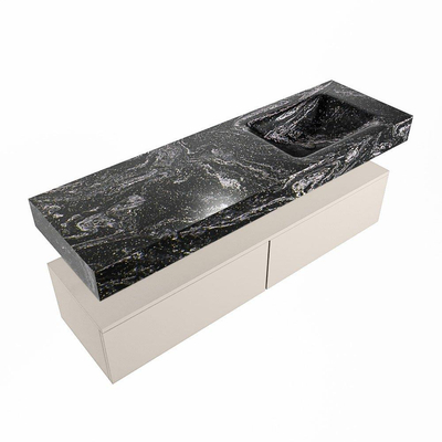Mondiaz ALAN-DLUX Ensemble de meuble - 150cm - meuble Linen mat - 2 tiroirs - Lavabo Cloud Lava suspendu - vasque Droite - 1 trou de robinet