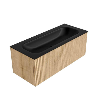 MONDIAZ KURVE Meuble de salle de bains 110cm couleur Oak avec 1 tiroir. Lavabo BIG MEDIUM central sans trou de robinet Urban.