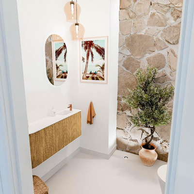 Mondiaz JOYA 101.6cm toiletmeubel - ronding links kleur Oak - Wastafel FAYE positie Rechts 1 kraangat kleur Talc.