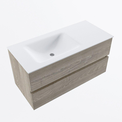 Mondiaz VICA ensemble de meuble de salle de bain - 100cm - meuble sous-vasque marron clair gris - 2 tiroirs - lavabo cloud gauche - sans trous de robinet - version haute de 60cm - talc