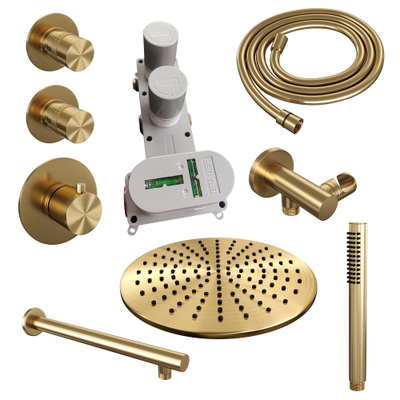 Brauer Gold Edition Ensemble de douche pluie encastré - douche principale 30cm - 3 boutons lisses - bras mural droit - douchette à main 1 fonction - PVD - or brossé