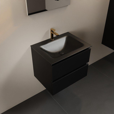 Mondiaz AIVY Ensemble de meuble - 60x45x50cm - 1 trou de robinet - 1 vasque Urban Solid surface - Centre - 2 tiroirs - avec miroir - MDF Urban