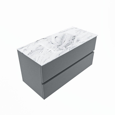 Mondiaz VICA-DLUX Ensemble de meuble de salle de bain - 100cm - meuble sous-vasque plata - 2 tiroirs - lavabo encastrée cloud milieu - 1 trou de robinet - version haute de 60cm - glace