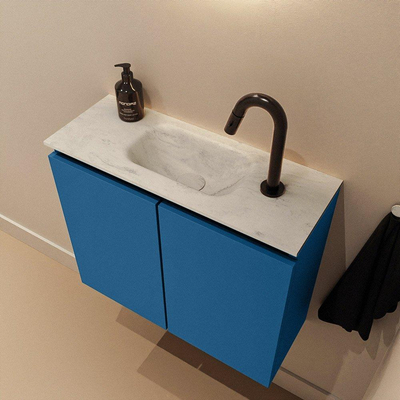 MONDIAZ TURE-DLUX 60cm toiletmeubel Jeans. EDEN wastafel Opalo positie midden. Met 1 kraangat.