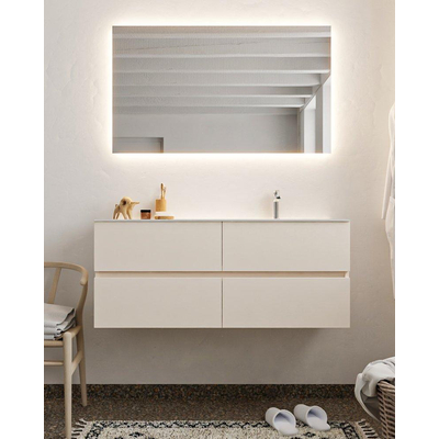 Mondiaz VICA ensemble de meuble de salle de bain - 120cm - meuble sous-vasque lin - 4 tiroirs - lavabo nuage droite - 1 trou de robinet - miroir LED - version XL 60cm haut