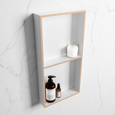 Mondiaz EASY Niche salle de bains - 59.5x8x29.5cm - à encastrer ou à monter - 2 compartiments - Rosee | Talc