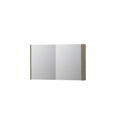 INK SPK1 Spiegelkast - 100x14x60cm - 2 deuren - dubbelzijdige Spiegel - schakelaar en stopcontact - MFC Greige eiken