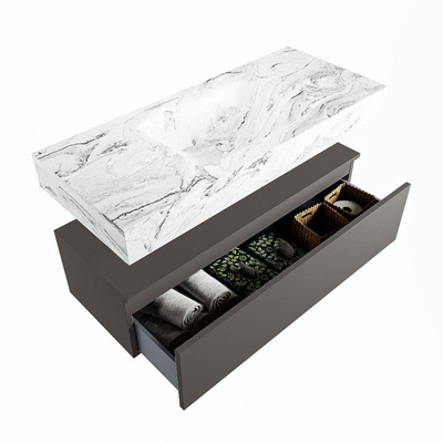 Mondiaz ALAN-DLUX Ensemble de meuble - 110cm - meuble Dark grey mat - 1 tiroir - Lavabo Cloud Glace suspendu - vasque Centre - 0 trous de robinet
