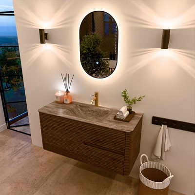 Mondiaz CIRO-DLUX Badkamermeubelset - 110x45x50cm - Solid surface wastafel Oza - 1 wasbak Midden - 1 kraangat - 2 lades - Dusk