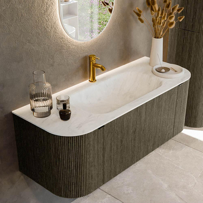 Mondiaz KURVE-DLUX Badkamermeubelset - 120x46x40cm - 1 lade - 2 deuren - wastafel solid surface - midden - 1 kraangat - Shadow