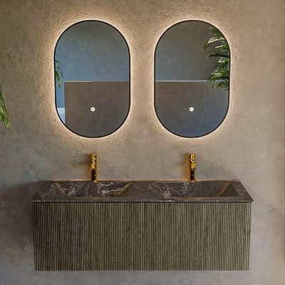 Mondiaz KURVE-DLUX Ensemble de meuble de salle de bains - 120x46x40cm - 1 tiroir - vasque solid surface - double - 2 trous de robinet - Shadow