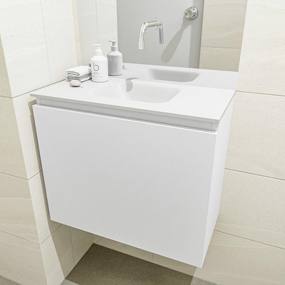 MONDIAZ OLAN Toiletmeubel 60x30x40cm met 0 kraangaten 1 lades talc mat Wastafel Lex midden Solid Surface Wit