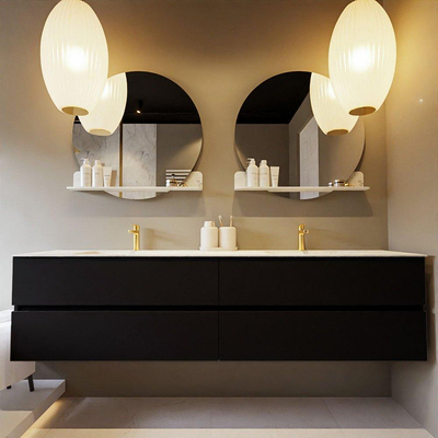 Mondiaz VICA-DLUX ensemble de meuble de salle de bain - 200cm - meuble sous-vasque urban - 4 tiroirs - lavabo encastré cloud double - 2 trous de robinet - version haute de 60cm - opalo