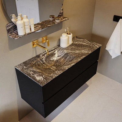 Mondiaz VICA-DLUX ensemble de meuble de salle de bain - 110cm - meuble sous-vasque urban - 2 tiroirs - lavabo encastré cloud gauche - sans trous de robinet - miroir modèle spot - version XL 60cm de haut - lave