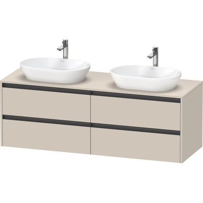 Duravit Ketho.2 Wastafelonderbouwkast - inclusief consoleplaat - met 4 laden - voor dubbele waskommen - 160x55x56.8cm - met handgrepen antraciet - taupe supermat