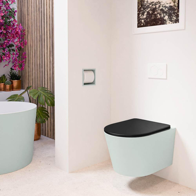 Mondiaz LAVIE WC suspendu – sans bride – 36 x 53 cm – avec abattant softclose – Greey (vert clair/gris), abattant Urban (noir)