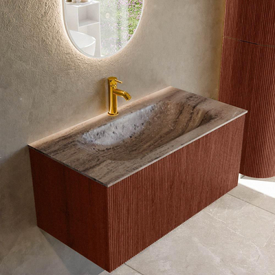 MONDIAZ KURVE-DLUX 90cm badmeubel kleur Ruby met 1 lade en 0 deuren. Wastafel BIG SMALL Midden 1 kraangat Oza.