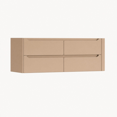 H&R Badmeubelen Juice Wastafelonderkast - 140x45x50cm - rechterhoek afgerond - 4 lades - geïntegreerde greep - Peach