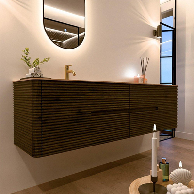 Mondiaz CIRO-DLUX Meuble de salle de bains - 180x45x50cm - Plan vasque Solid surface Arena - 1 vasque à gauche - 1 trou de robinetterie - 4 tiroirs - Shadow