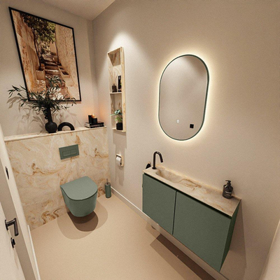 MONDIAZ TURE-DLUX Meuble toilette - 80cm - Army - EDEN - vasque Frappe - position gauche - 1 trou de robinet