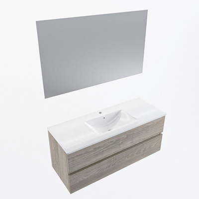 Mondiaz VICA ensemble de meuble de salle de bain - 120cm - meuble sous-vasque marron clair gris - 2 tiroirs - lavabo denia milieu - 1 trou de robinet - couleur Blanc Brillant - miroir LED - version XL 60cm haut