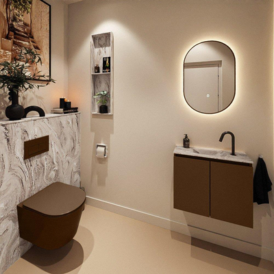 MONDIAZ TURE-DLUX Meuble toilette - 60cm - Rust - EDEN - vasque Glace - position centrale - 1 trou de robinet