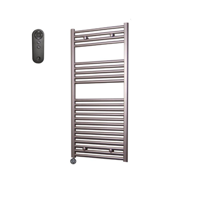 Sanicare HVS Elektrische Radiator - 111.8x45cm - 596W - met afstandsbediening - thermostaat - zwart - linksonder - inox look (zilver)