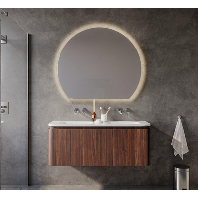 Saniclass Terra Ensemble meuble de salle de bain - 120x42x45,5 cm - lavabo céramique blanc brillant - 2 vasques - 2 tiroirs - Châtaignier (noyer)