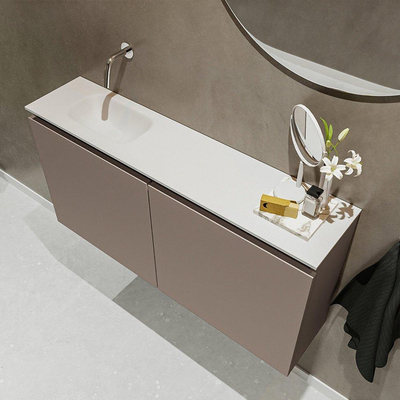 MONDIAZ TURE Toiletmeubel 100x23x50cm met 0 kraangaten 2 deuren smoke mat Wastafel Eden links Solid Surface Wit