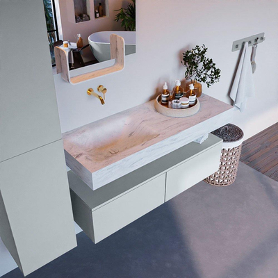 Mondiaz ALAN-DLUX Ensemble de meuble - 120cm - meuble Clay mat - 2 tiroirs - Lavabo Cloud Opalo suspendu - vasque Gauche - 0 trous de robinet